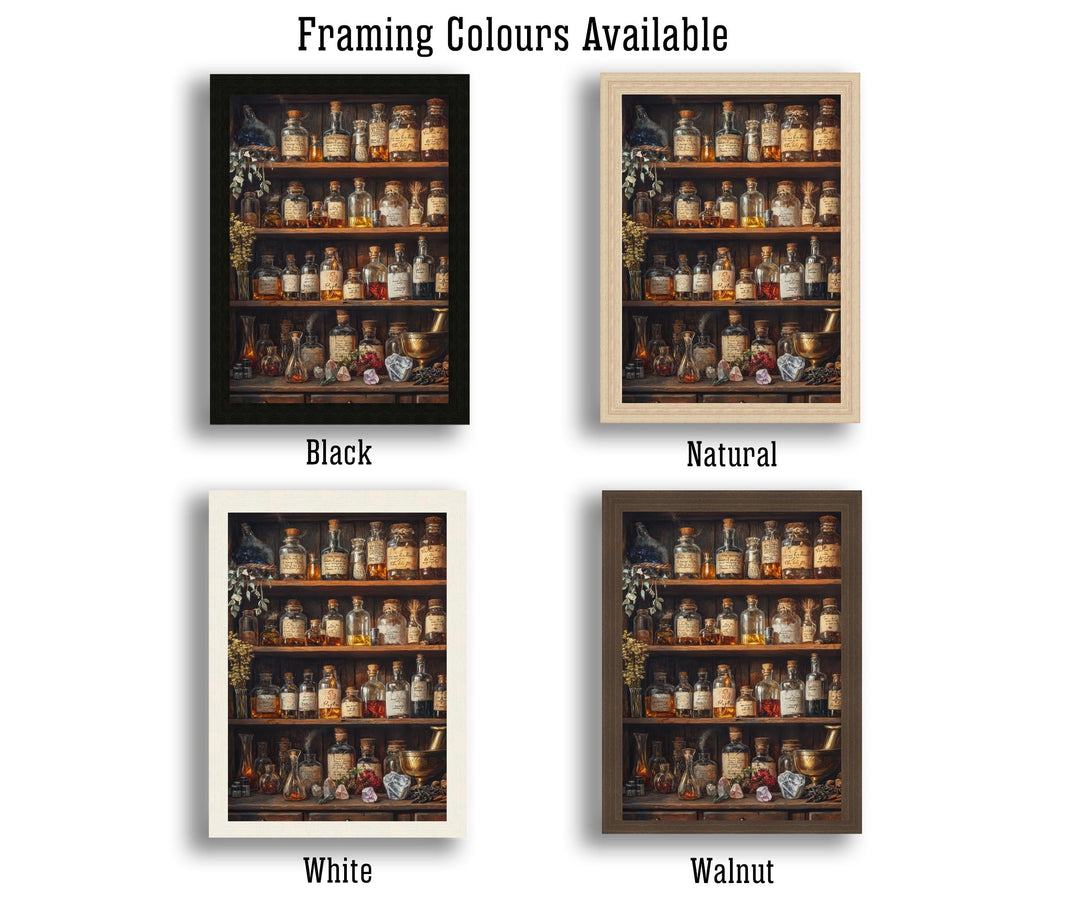 Wizards Potion Shelf Art Print Cottagecore Decor Mystical Apothecary Wall Art Vintage Nature Poster for Cozy Homes and Magical Inspired