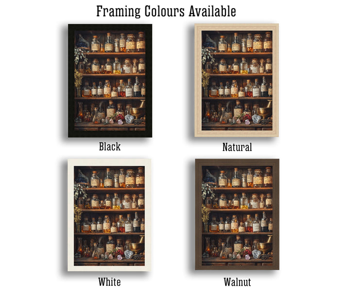 Wizards Potion Shelf Art Print Cottagecore Decor Mystical Apothecary Wall Art Vintage Nature Poster for Cozy Homes and Magical Inspired