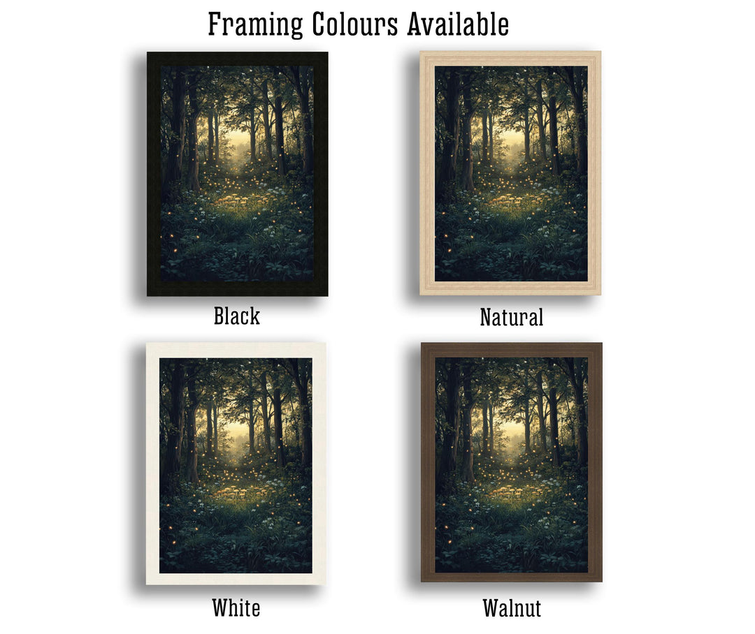 Twilight Fairy Ring with Fireflies Art Print Cottagecore Decor Whimsical Woodland Wall Art Vintage Nature Poster for Cozy Homes and Forest