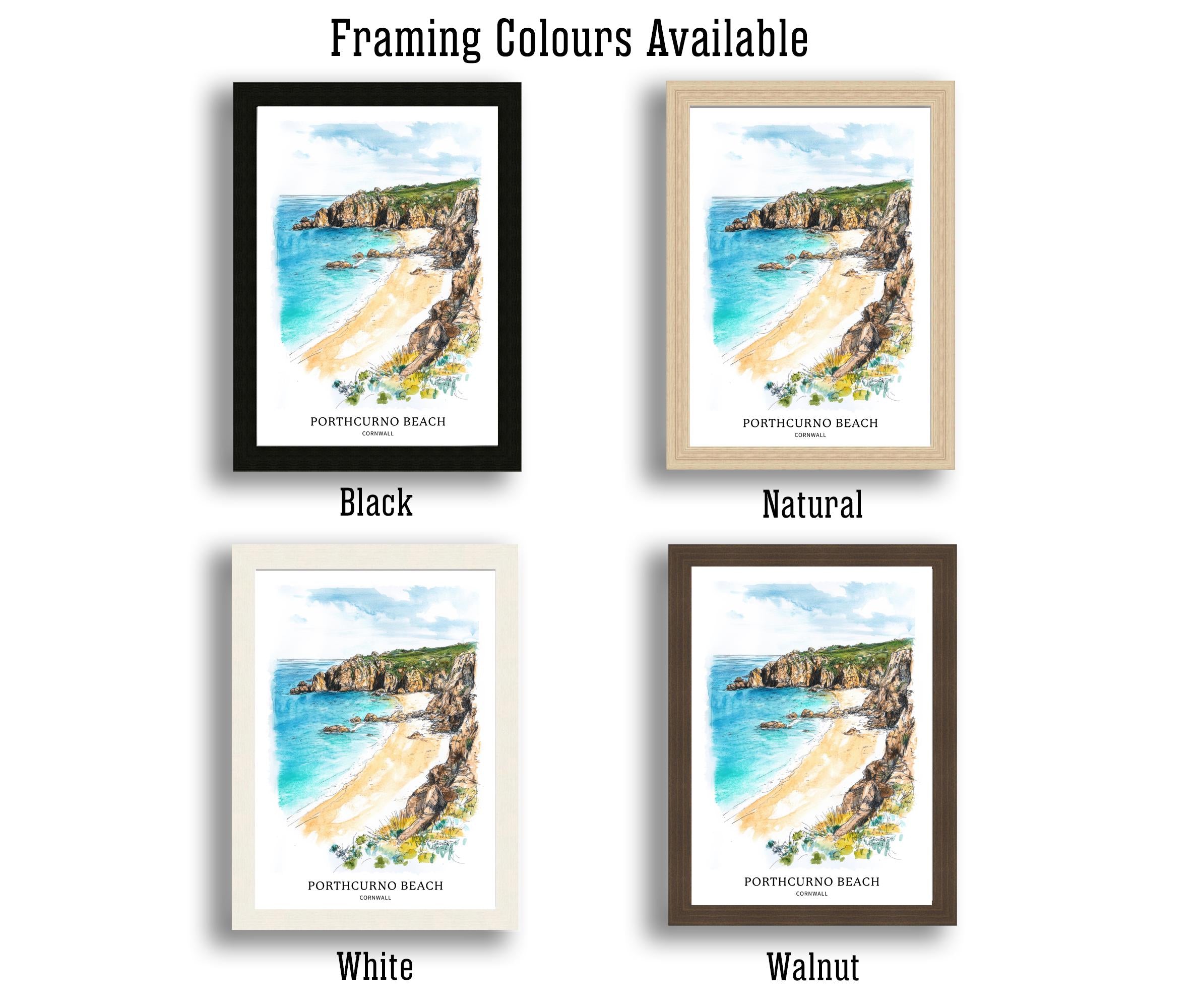 Porthcurno Beach Watercolor Painting Cornwall Beach Art Porthcurno Print Scenic Seaside Decor