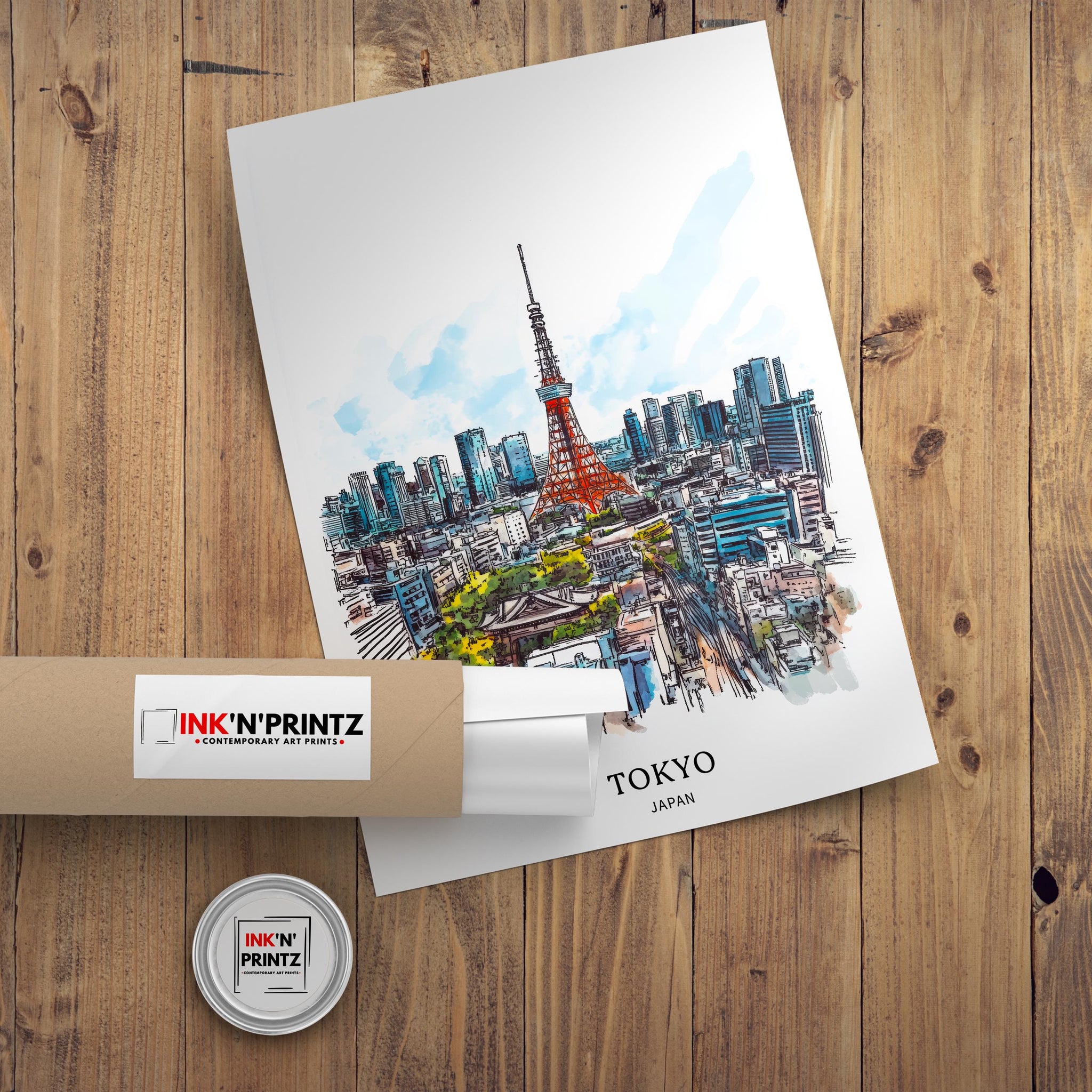 Tokyo Japan Watercolor Painting Tokyo Skyline Art Japan Print Scenic Cityscape Watercolor Decor