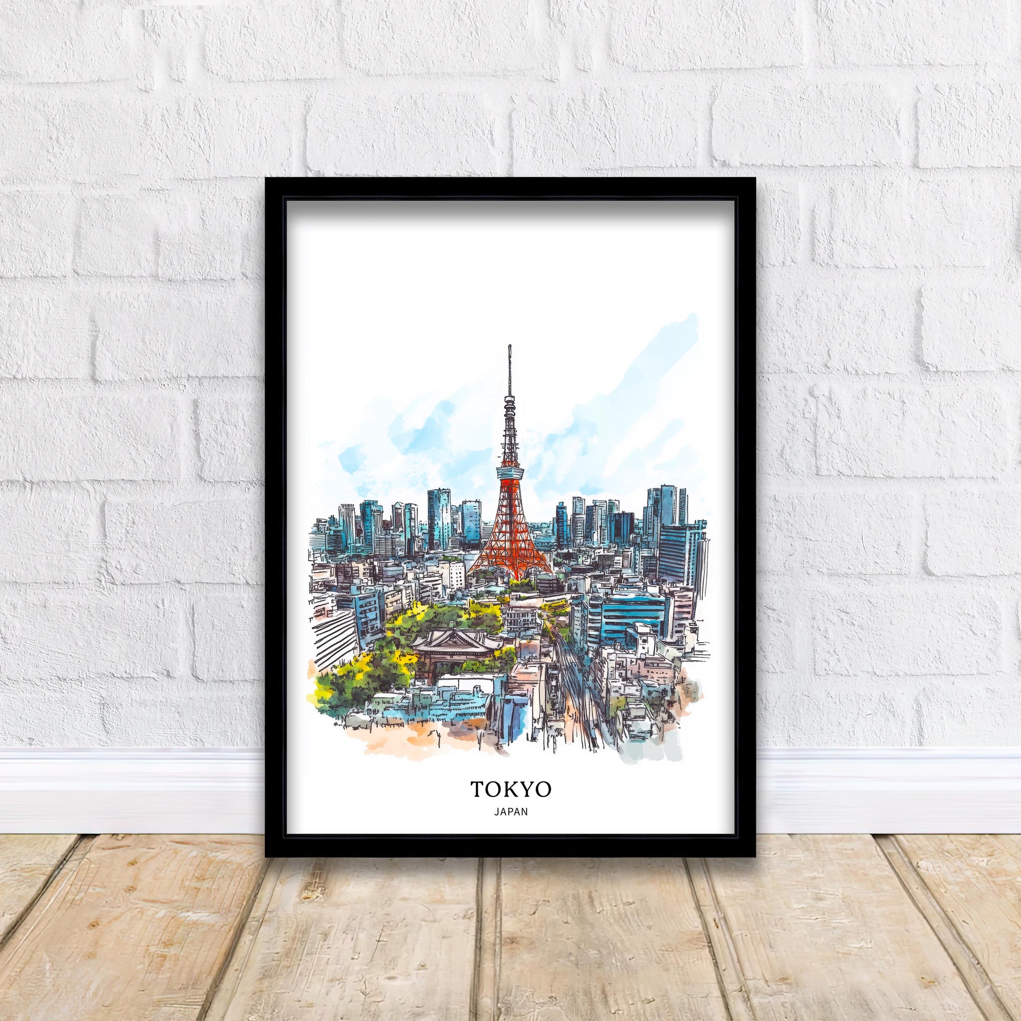 Tokyo Japan Watercolor Painting Tokyo Skyline Art Japan Print Scenic Cityscape Watercolor Decor