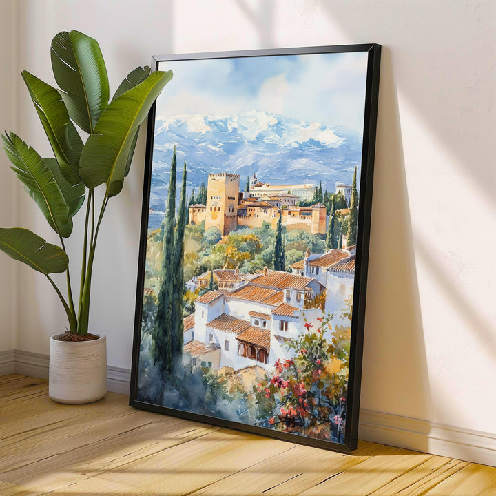 Granada Spain Watercolor Painting Alhambra Art Granada Print Scenic Spanish Landscape Decor
