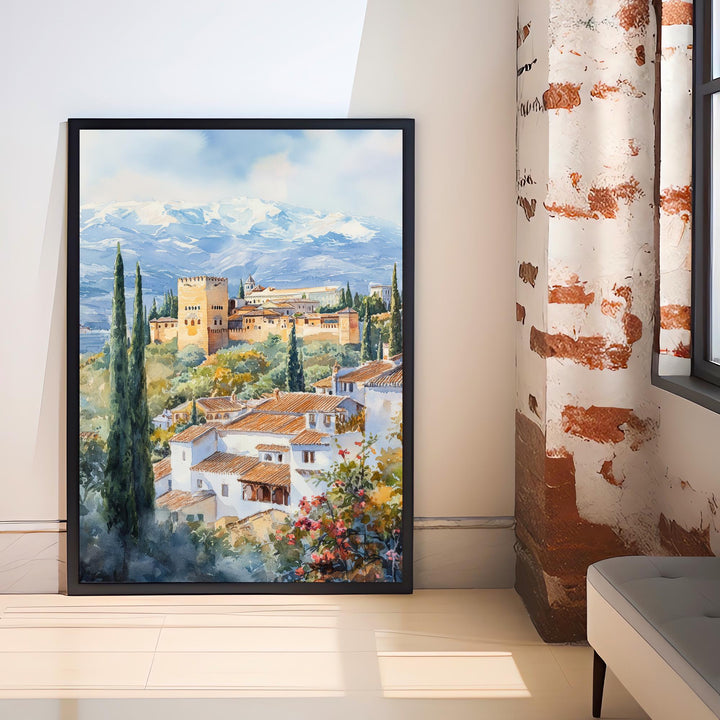 Granada Spain Watercolor Painting Alhambra Art Granada Print Scenic Spanish Landscape Decor