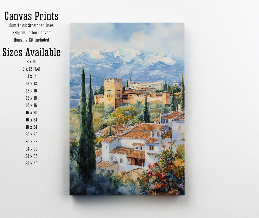 Granada Spain Watercolor Painting Alhambra Art Granada Print Scenic Spanish Landscape Decor