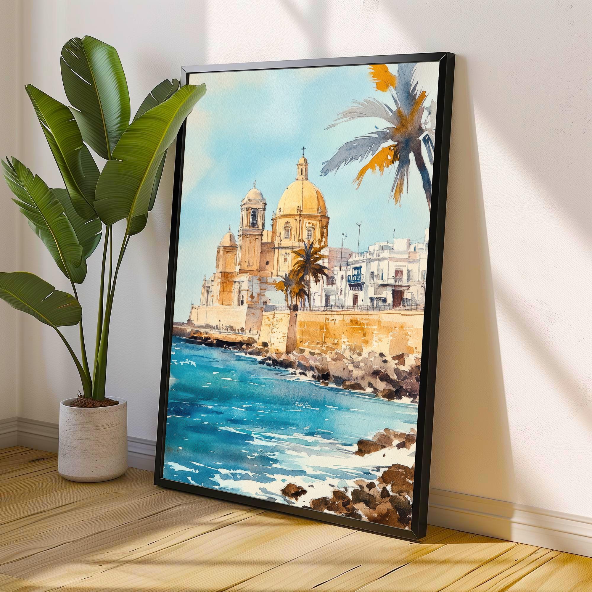 Cadiz Spain Watercolor Painting Spanish City Art Cadiz Print Scenic Andalusia Decor