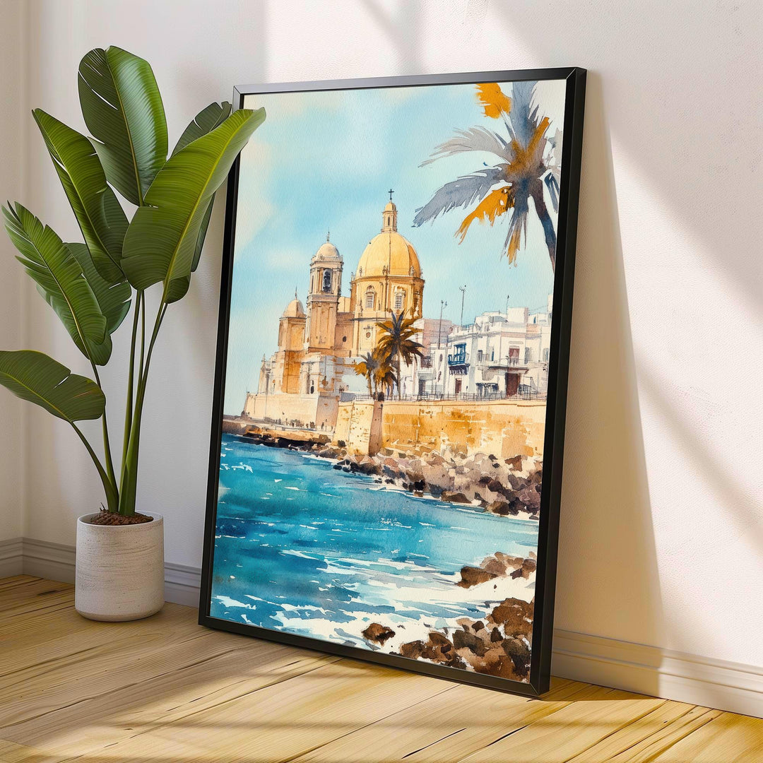 Cadiz Spain Watercolor Painting Spanish City Art Cadiz Print Scenic Andalusia Decor