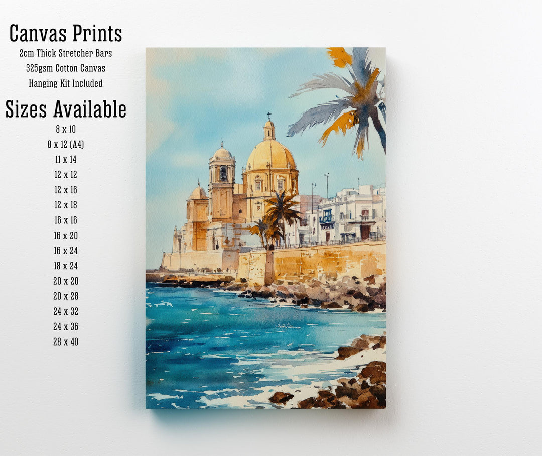 Cadiz Spain Watercolor Painting Spanish City Art Cadiz Print Scenic Andalusia Decor