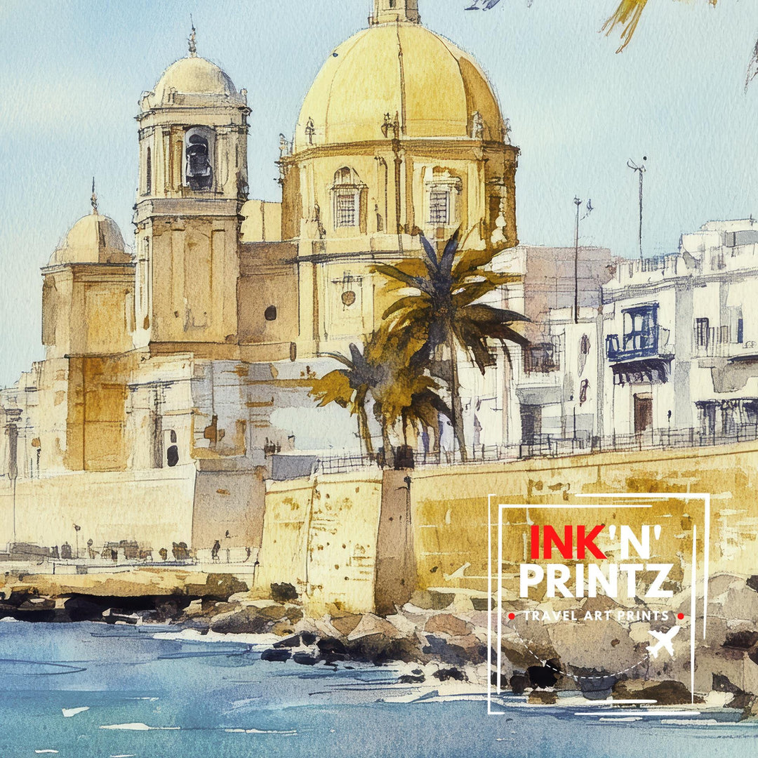 Cadiz Spain Watercolor Painting Spanish City Art Cadiz Print Scenic Andalusia Decor