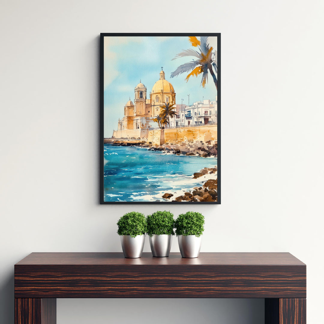 Cadiz Spain Watercolor Painting Spanish City Art Cadiz Print Scenic Andalusia Decor