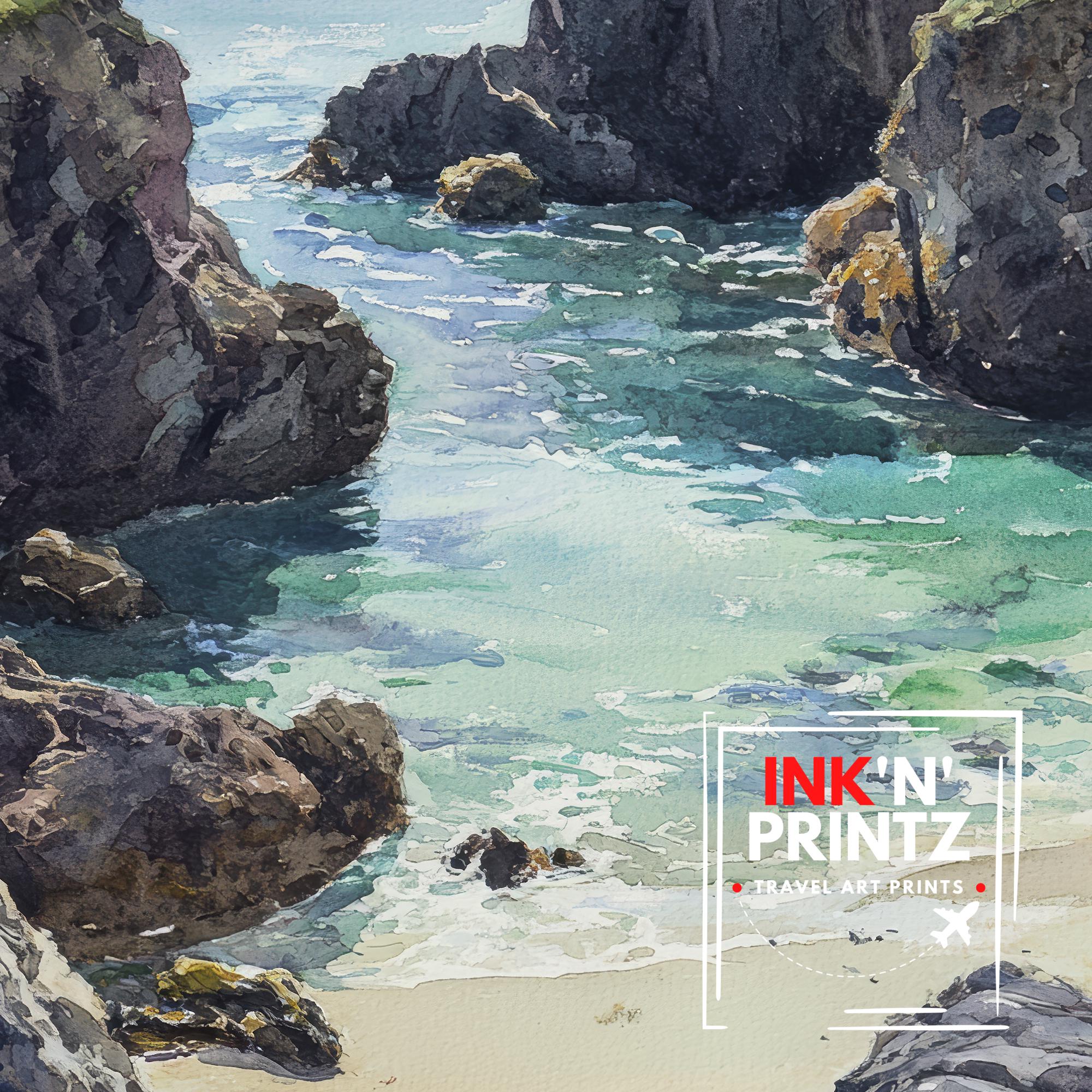 Kynance Cove Watercolor Painting Cornwall Beach Art Kynance Cove Print Scenic Seaside Decor
