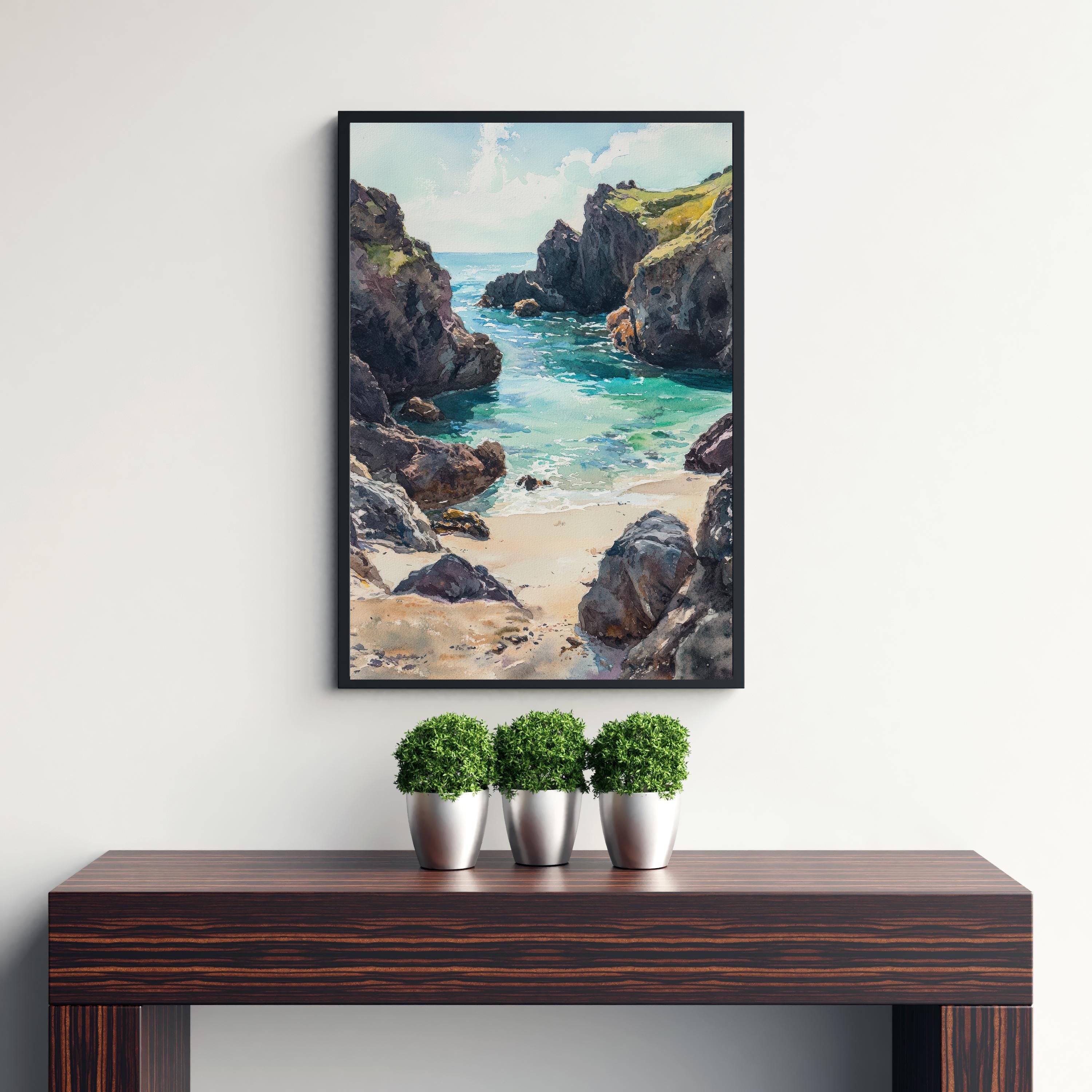Kynance Cove Watercolor Painting Cornwall Beach Art Kynance Cove Print Scenic Seaside Decor
