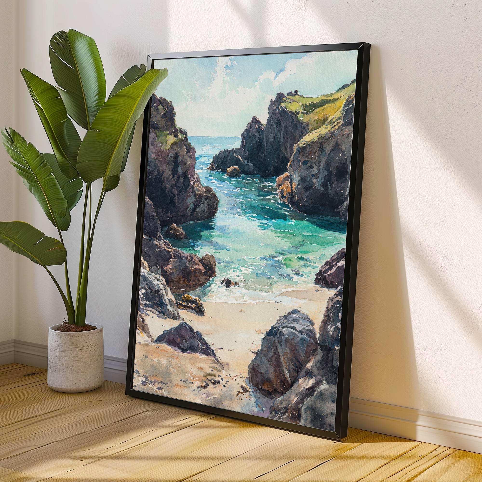 Kynance Cove Watercolor Painting Cornwall Beach Art Kynance Cove Print Scenic Seaside Decor