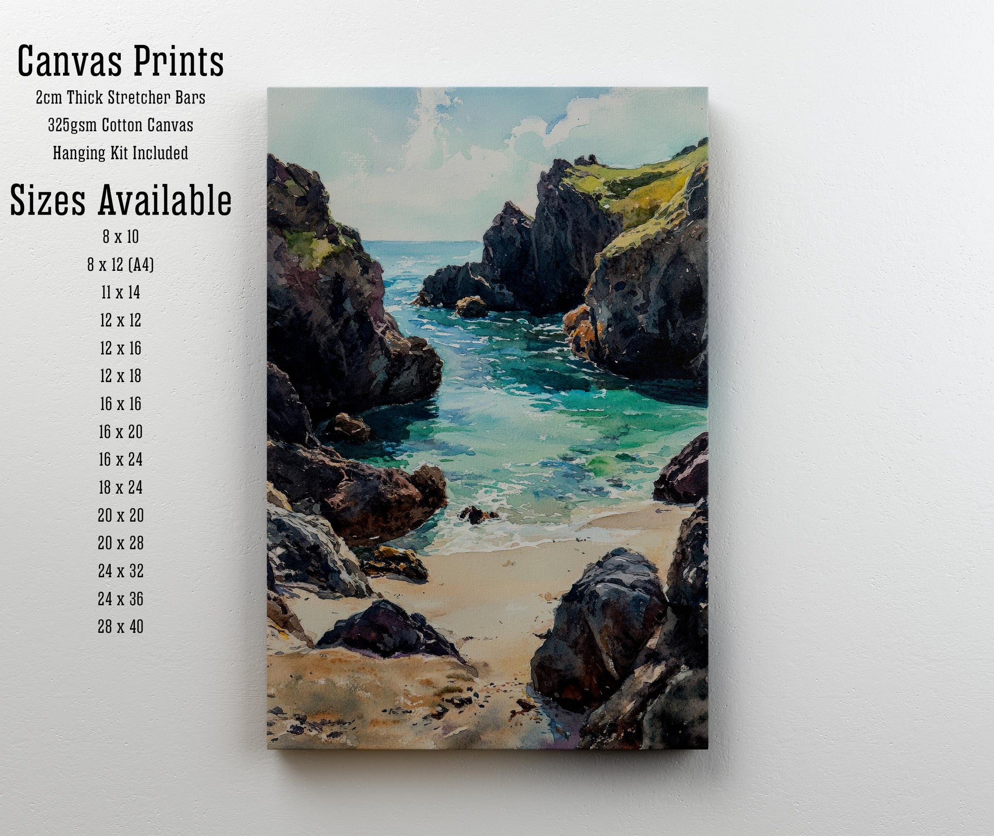 Kynance Cove Watercolor Painting Cornwall Beach Art Kynance Cove Print Scenic Seaside Decor