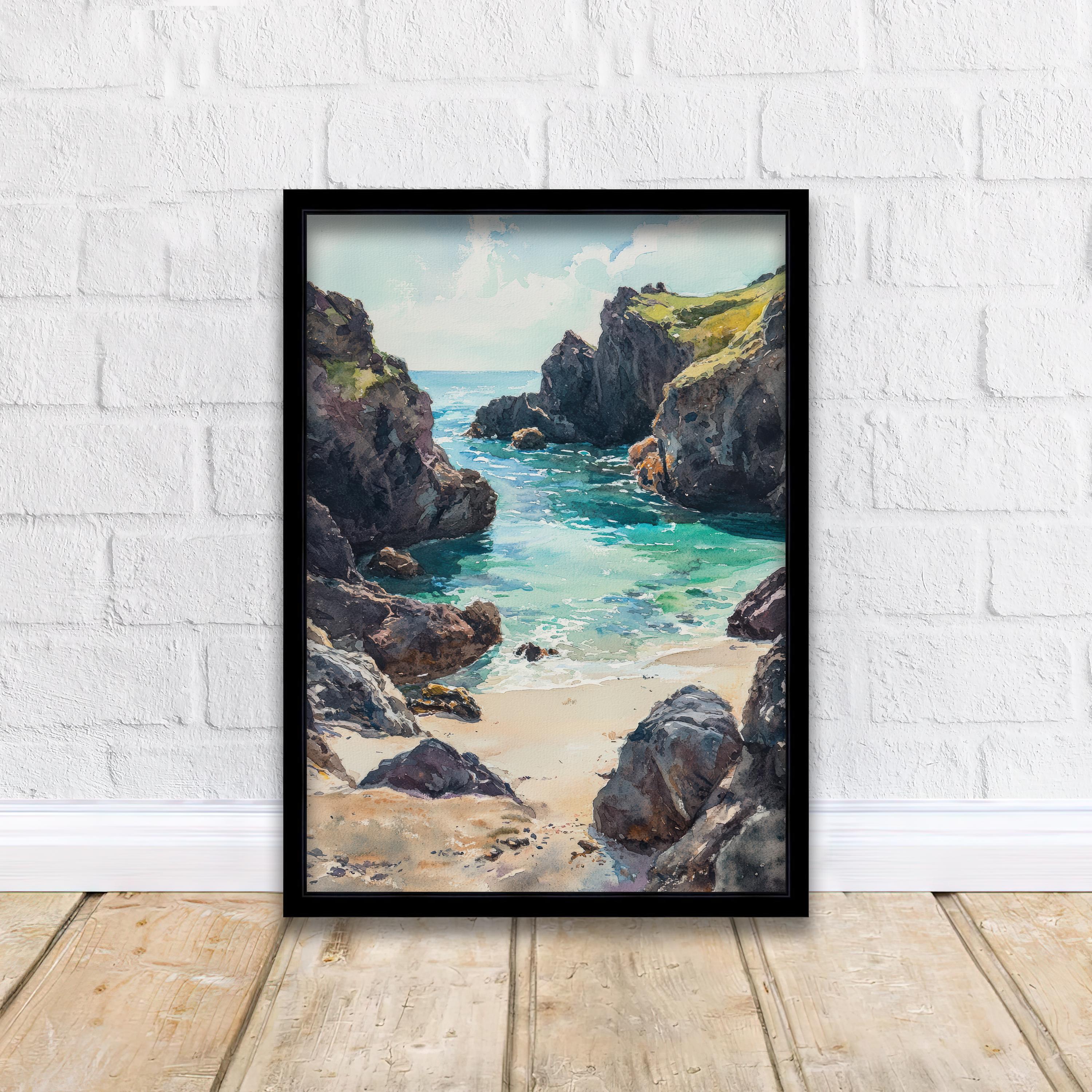 Kynance Cove Watercolor Painting Cornwall Beach Art Kynance Cove Print Scenic Seaside Decor