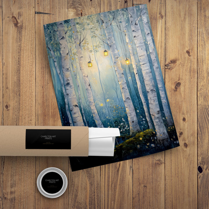 Enchanted Fairy Birch Grove Poster Cottagecore Decor Dark Academia Art Enchanted Forest Illustration Vintage Nature Wall Art