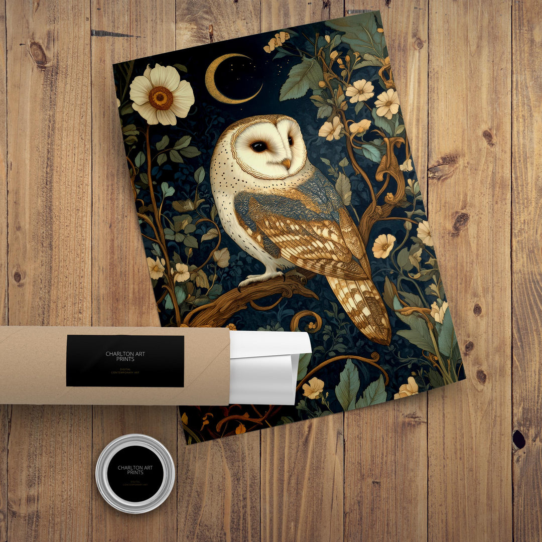 William Morris Barn Owl Poster Cottagecore Decor Dark Academia Art Vintage Wildlife Illustration Rustic Aesthetic