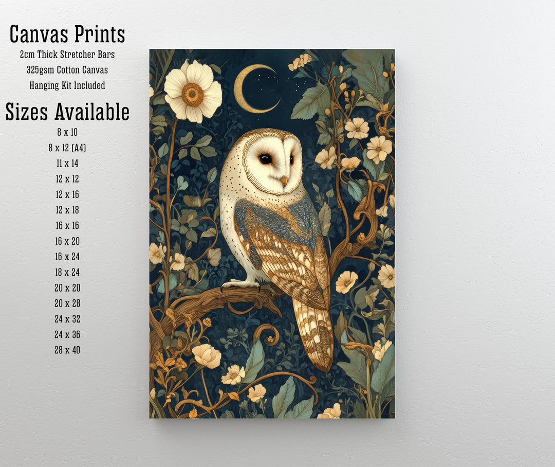 William Morris Barn Owl Poster Cottagecore Decor Dark Academia Art Vintage Wildlife Illustration Rustic Aesthetic