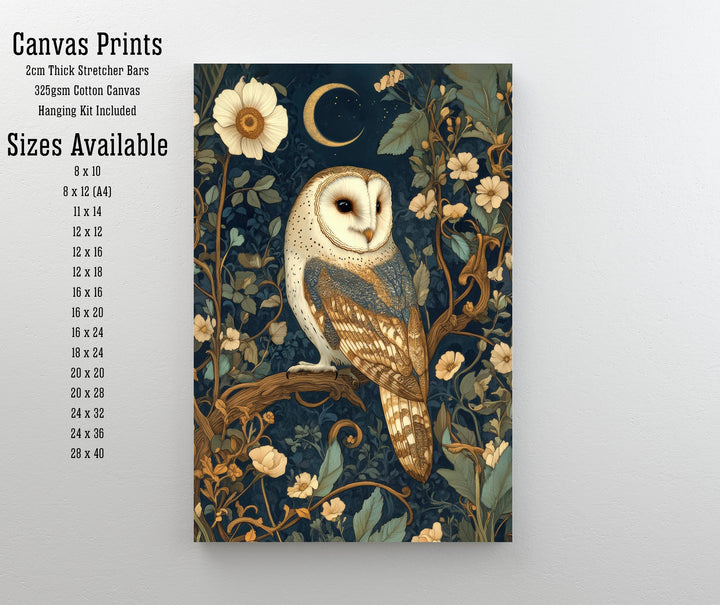 William Morris Barn Owl Poster Cottagecore Decor Dark Academia Art Vintage Wildlife Illustration Rustic Aesthetic