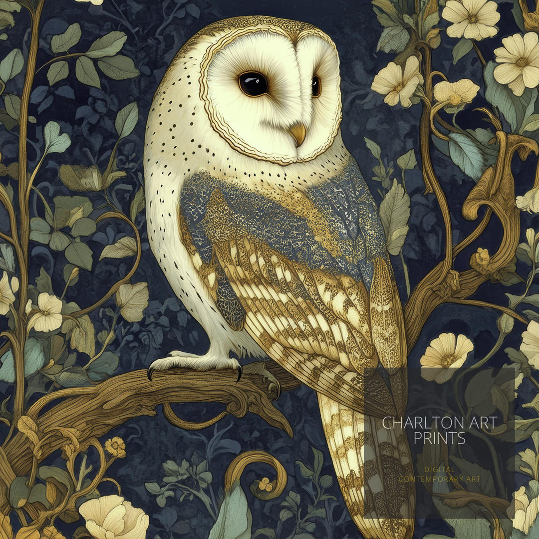 William Morris Barn Owl Poster Cottagecore Decor Dark Academia Art Vintage Wildlife Illustration Rustic Aesthetic