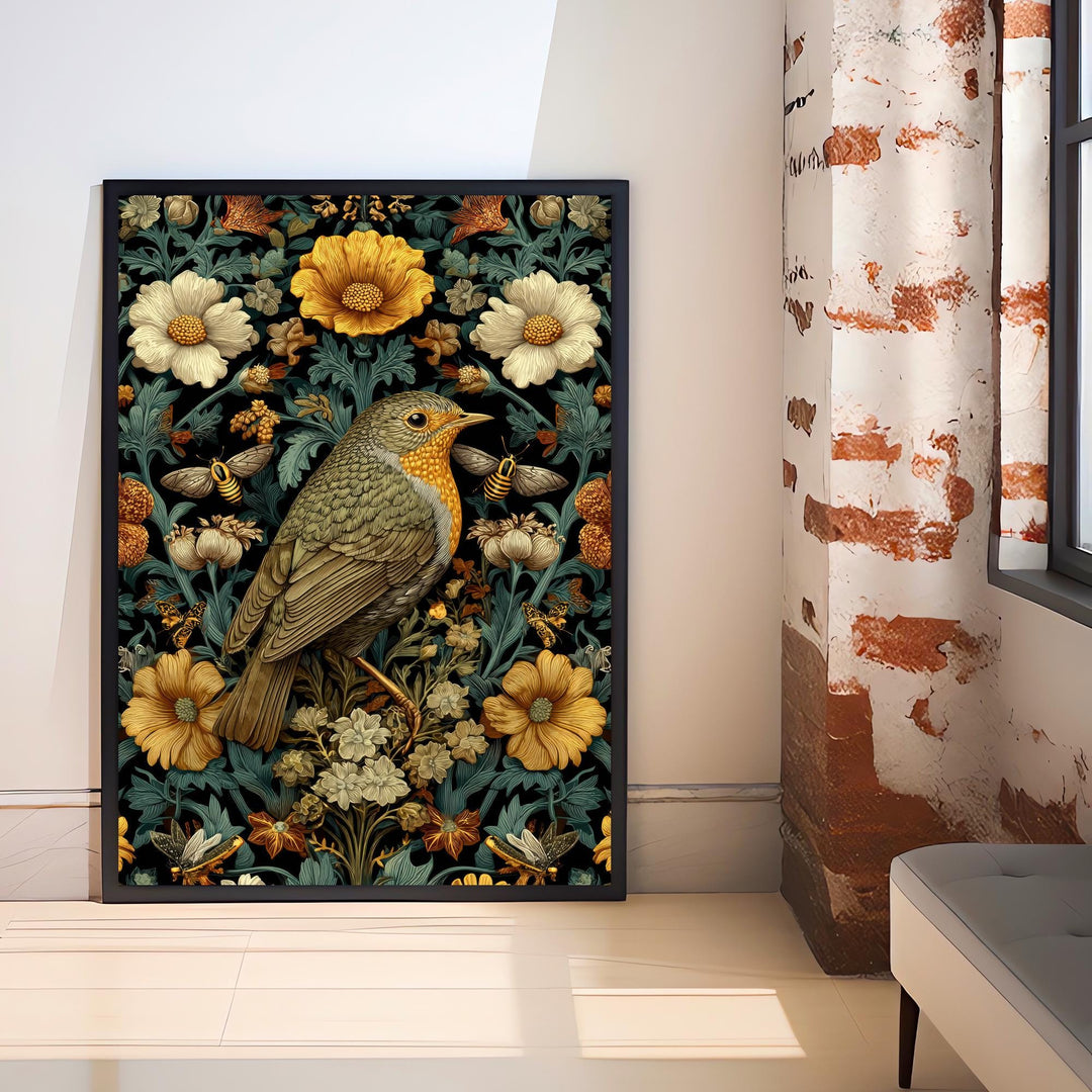 William Morris Birds and Butterflies Poster Cottagecore Decor Dark Academia Art Vintage Wildlife Illustration Rustic Aesthetic