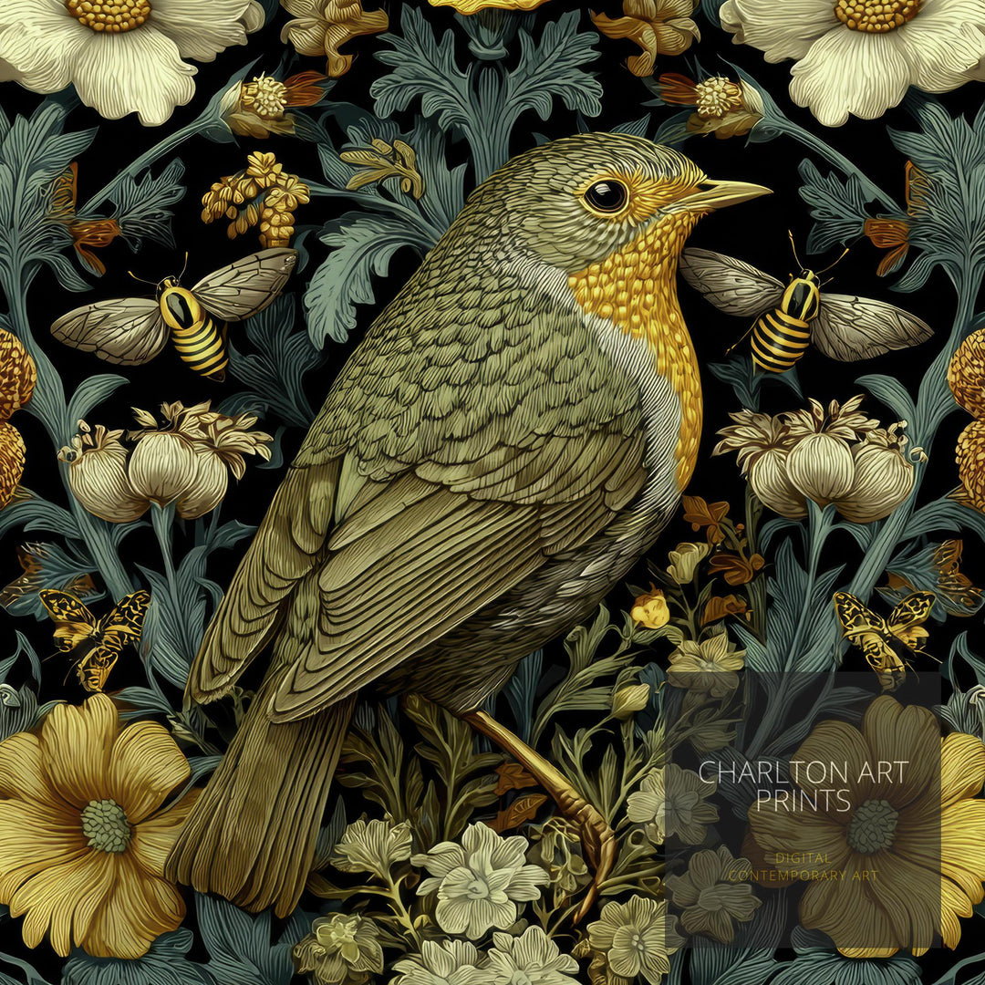 William Morris Birds and Butterflies Poster Cottagecore Decor Dark Academia Art Vintage Wildlife Illustration Rustic Aesthetic