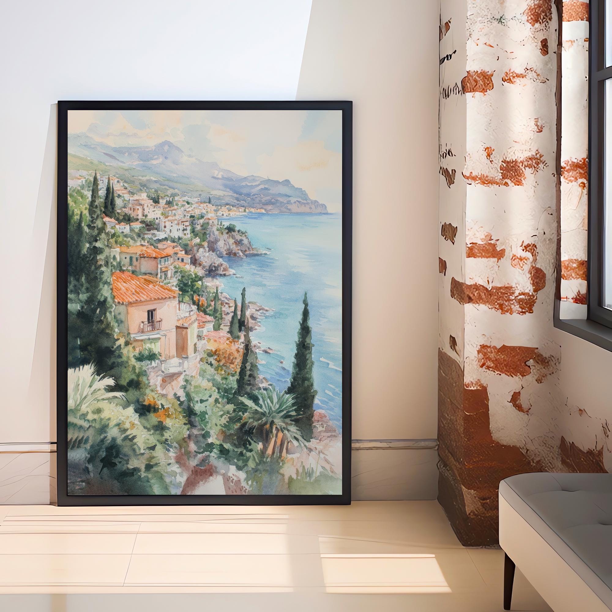 Sicily Watercolor Painting Italian Island Art Sicily Print Scenic Mediterranean Decor