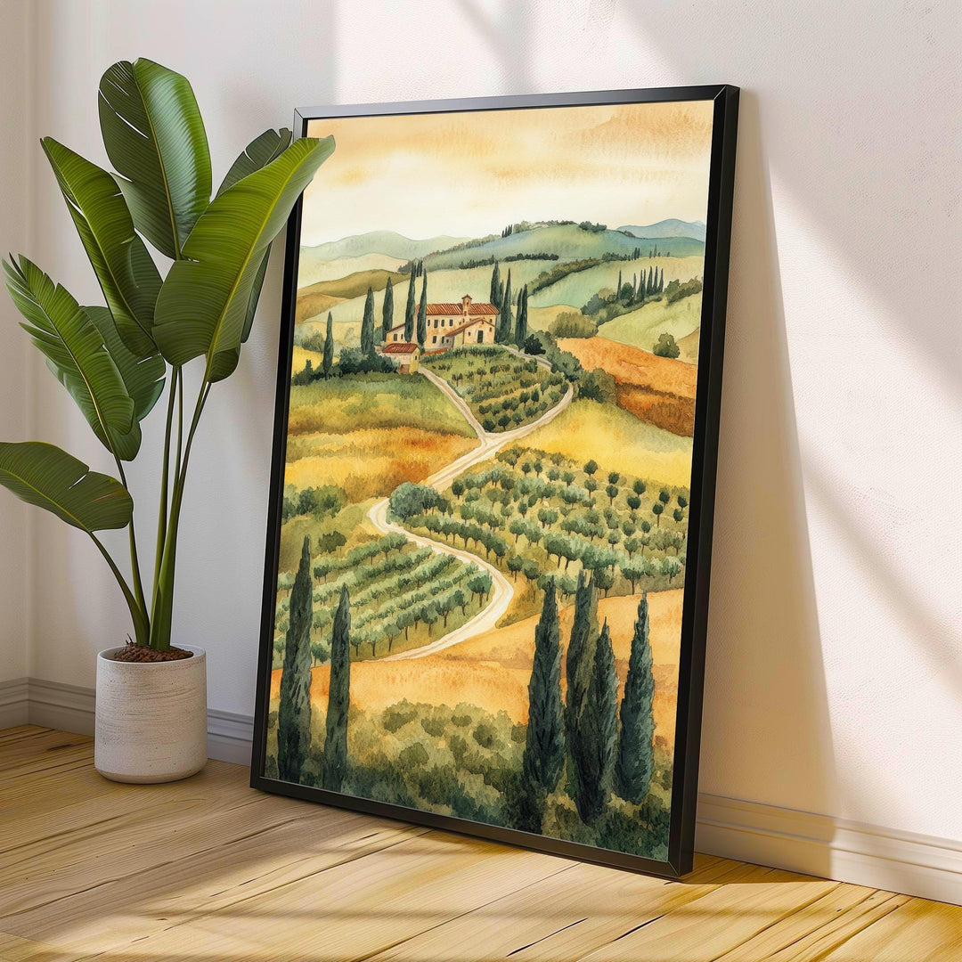 Tuscany Watercolor Painting Italian Landscape Art Tuscany Print Scenic Tuscany Decor