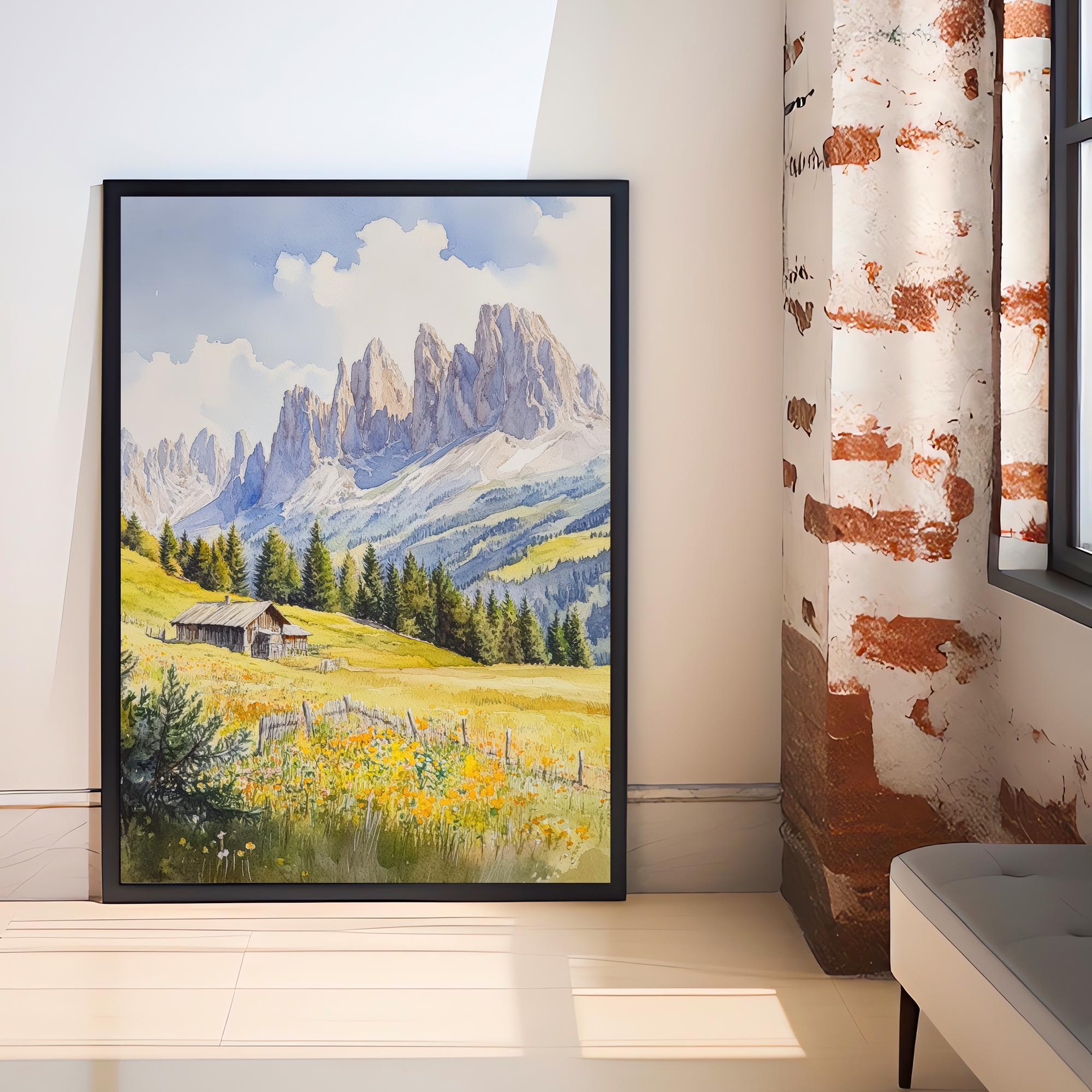 Dolomites Watercolor Painting Italian Alps Art Dolomites Print Scenic Mountain Decor