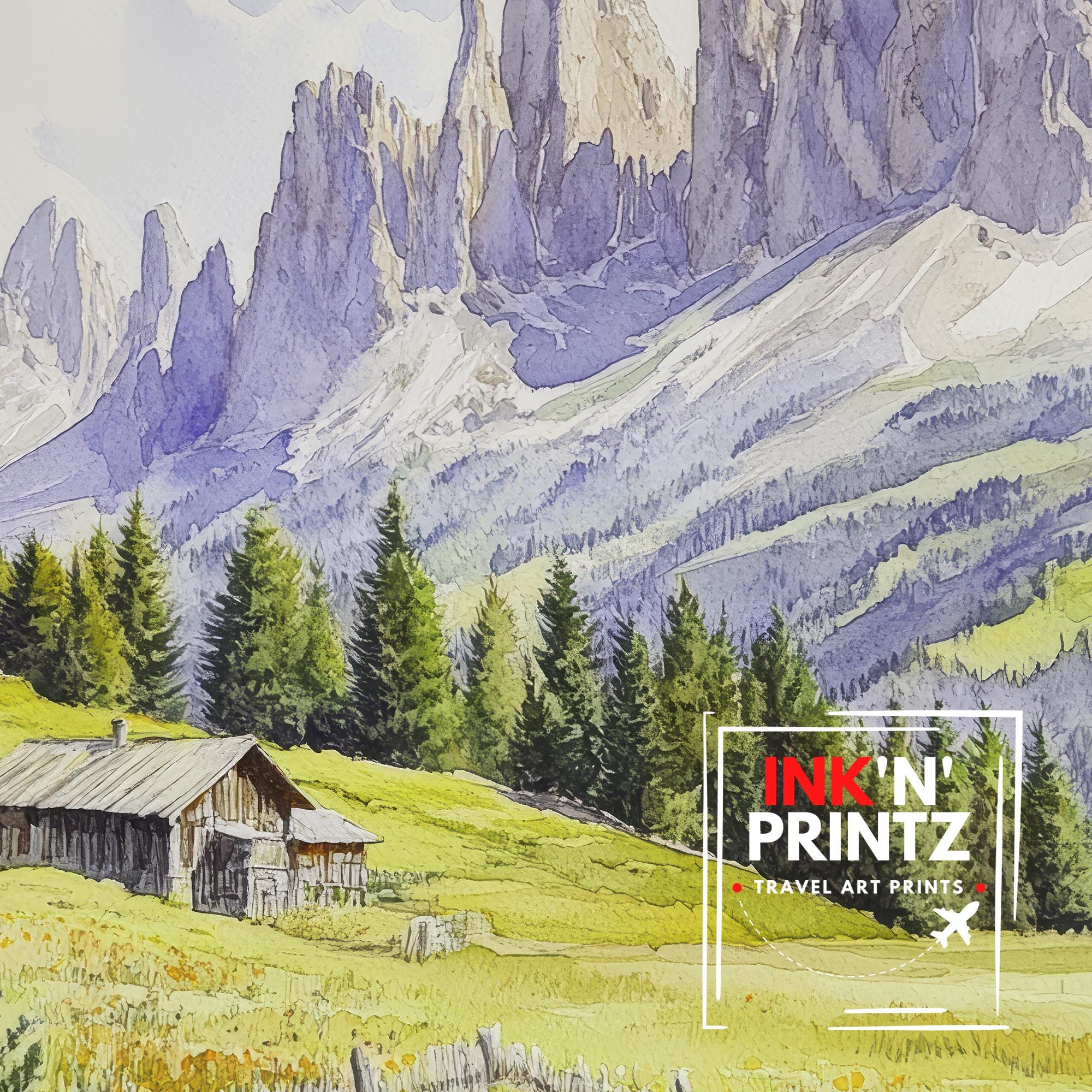 Dolomites Watercolor Painting Italian Alps Art Dolomites Print Scenic Mountain Decor