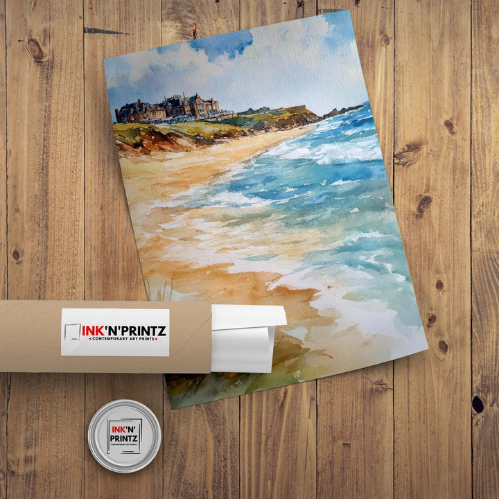 Fistral Beach Newquay Watercolor Painting Cornwall Beach Art Fistral Beach Print Scenic Seaside Decor