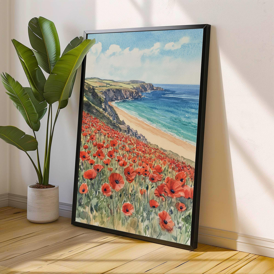 Polly Joke Cornwall Watercolor Painting Seaside Art Polly Joke Print Scenic Cornwall Beach Decor