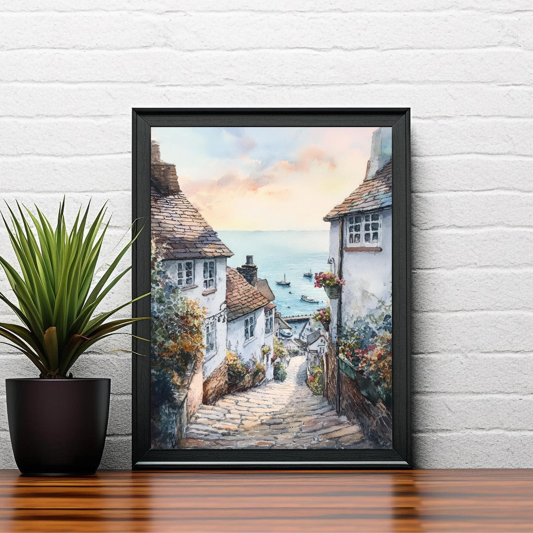 Clovelly Watercolor Painting Devon Village Art Clovelly Print Scenic Seaside Decor
