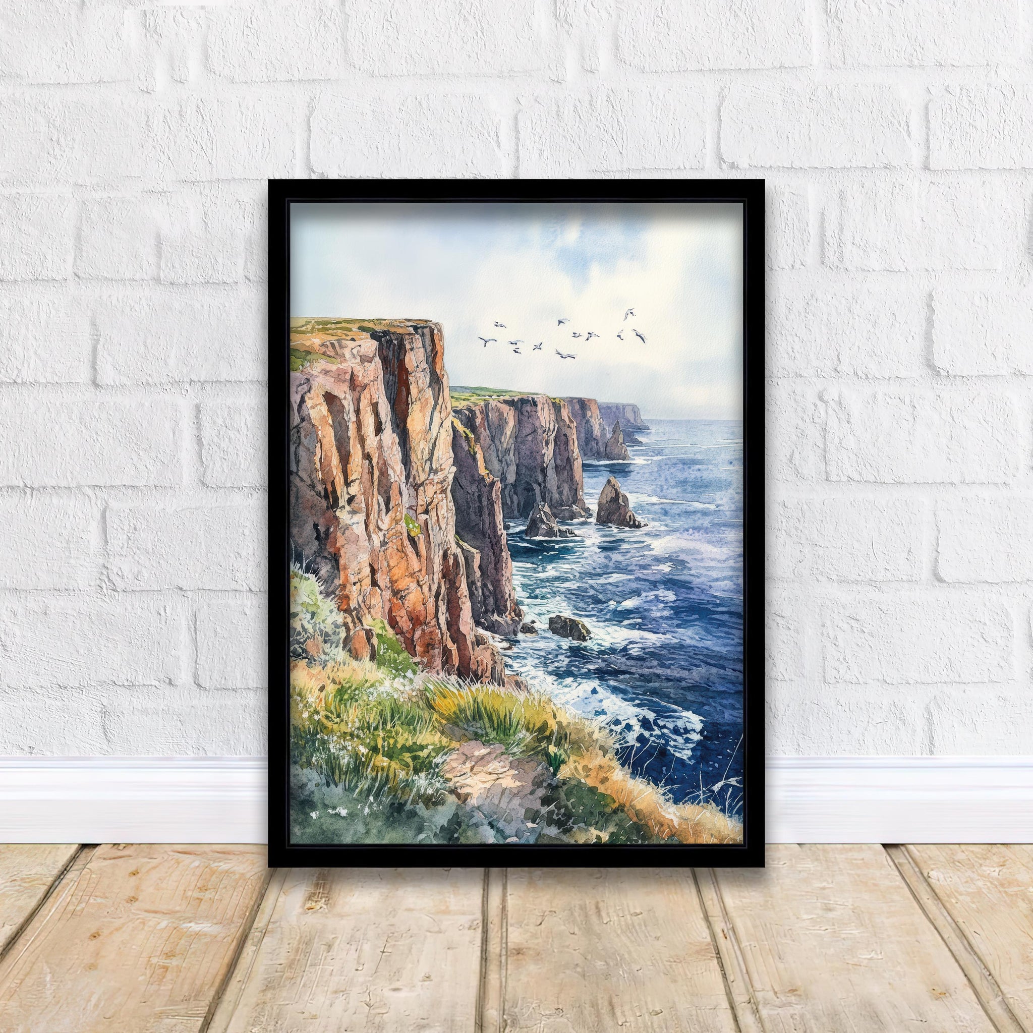 Land's End Watercolor Painting Cornwall Coastal Art Land's End Print Scenic Seaside Decor