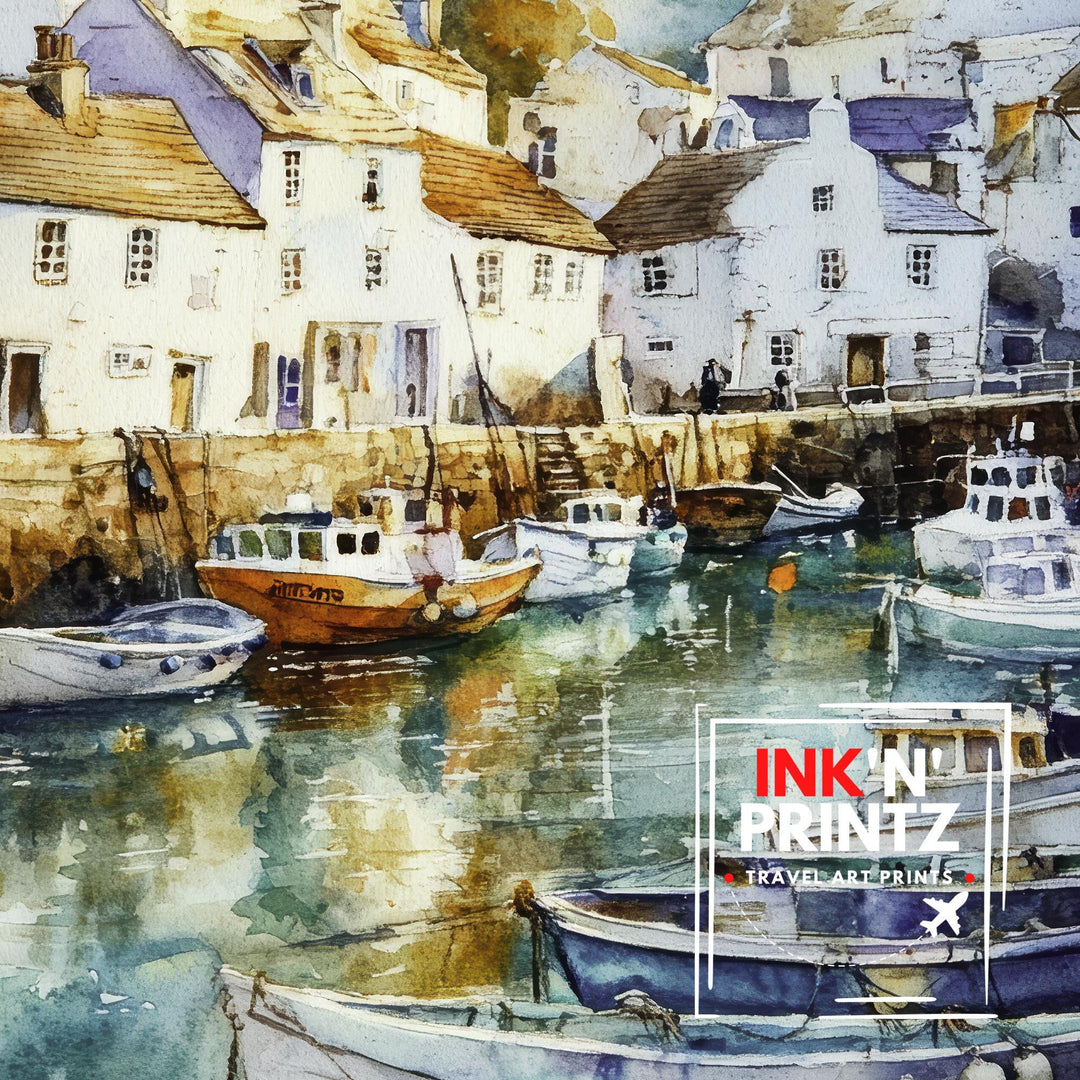 Mevagissey Watercolor Painting Cornwall Coastal Art Mevagissey Print Scenic Seaside Village Decor