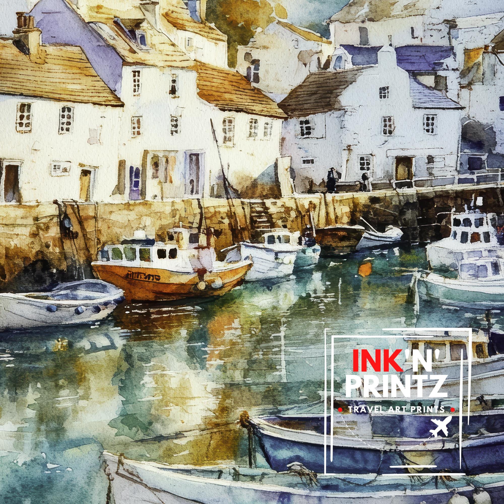 Mevagissey Watercolor Painting Cornwall Coastal Art Mevagissey Print Scenic Seaside Village Decor