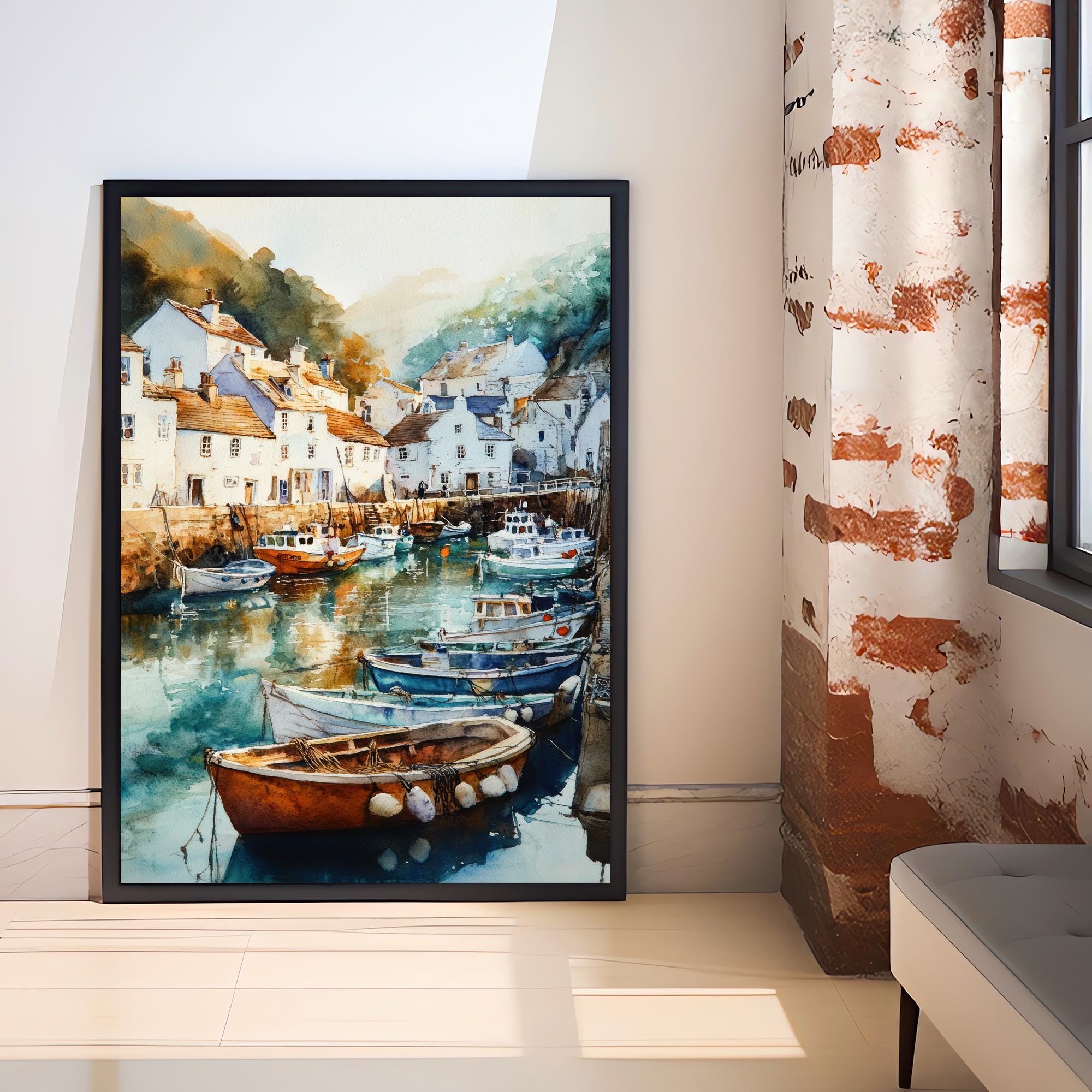 Mevagissey Watercolor Painting Cornwall Coastal Art Mevagissey Print Scenic Seaside Village Decor