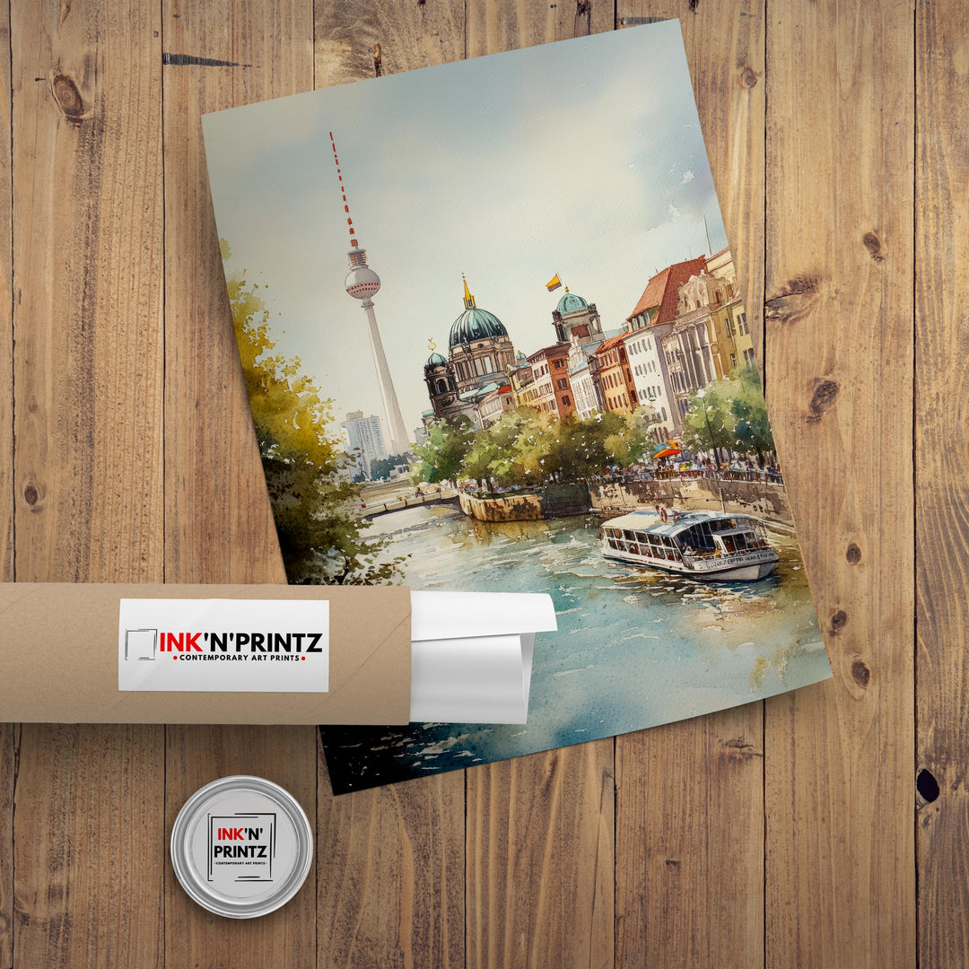 Berlin Germany Watercolor Painting Berlin Skyline Art Berlin Print Scenic Cityscape Decor