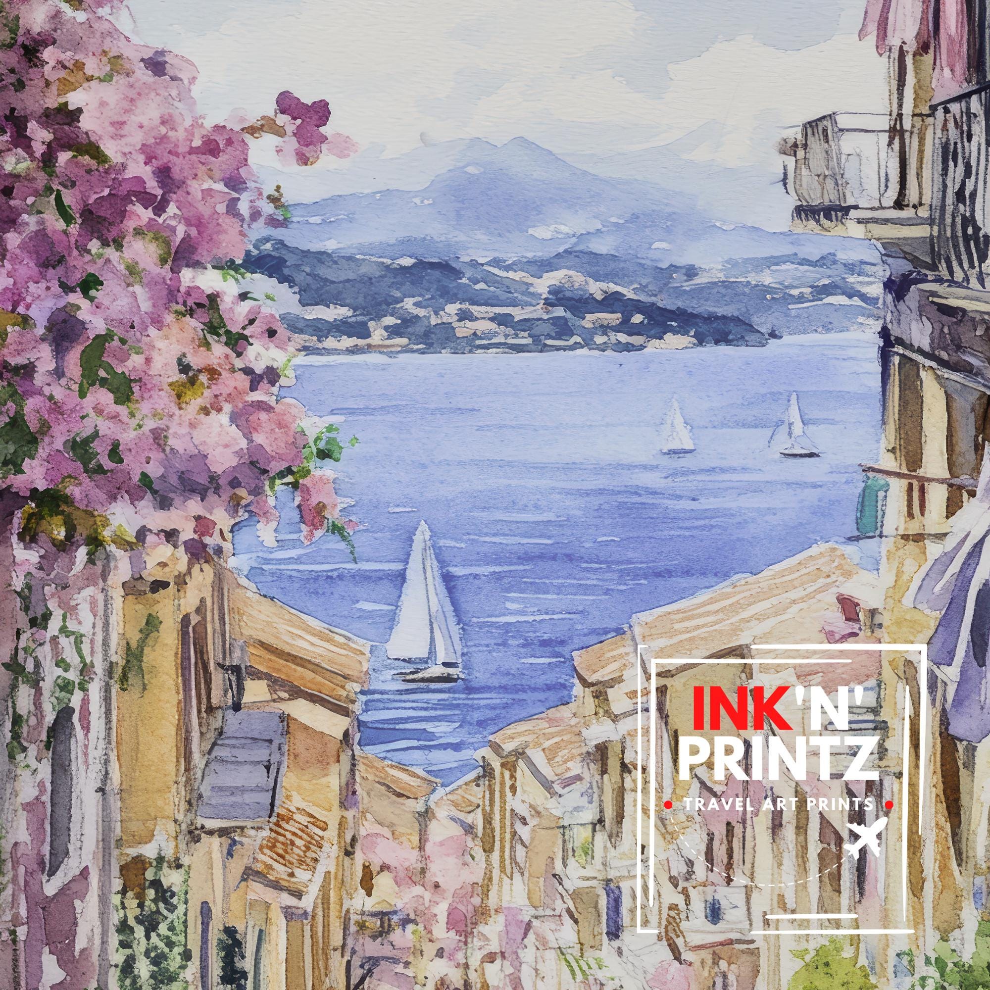 Corfu Greece Watercolor Painting Greek Island Art Corfu Print Scenic Mediterranean Decor