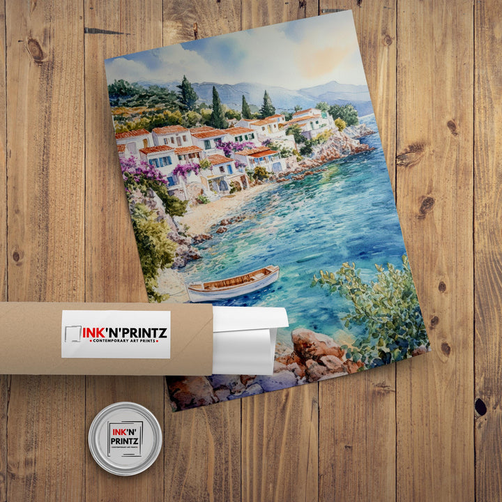 Kefalonia Greece Watercolor Painting Greek Island Art Kefalonia Print Scenic Mediterranean Decor