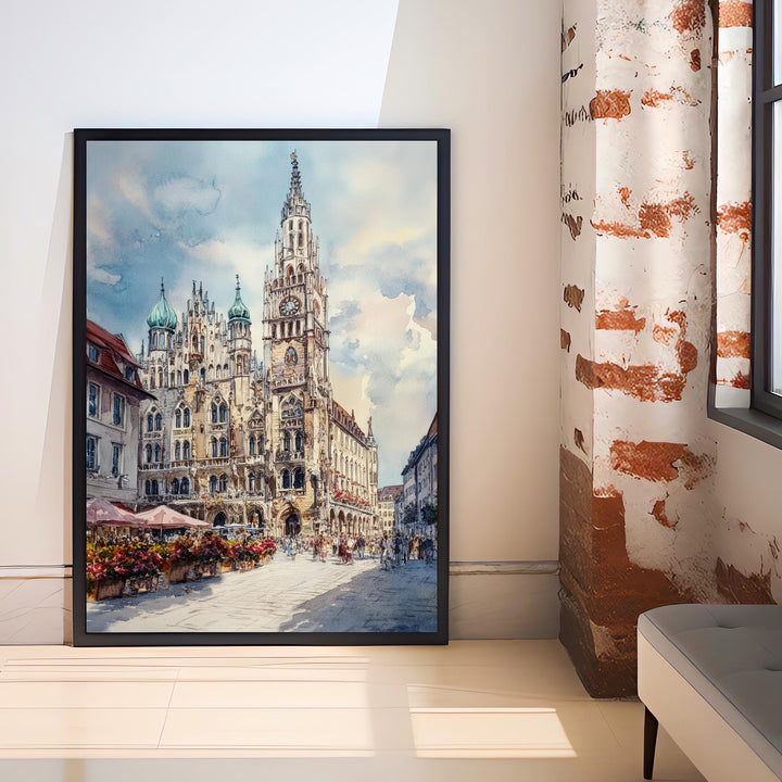 Munich Germany Watercolor Painting German City Art Munich Print Scenic Cityscape Decor