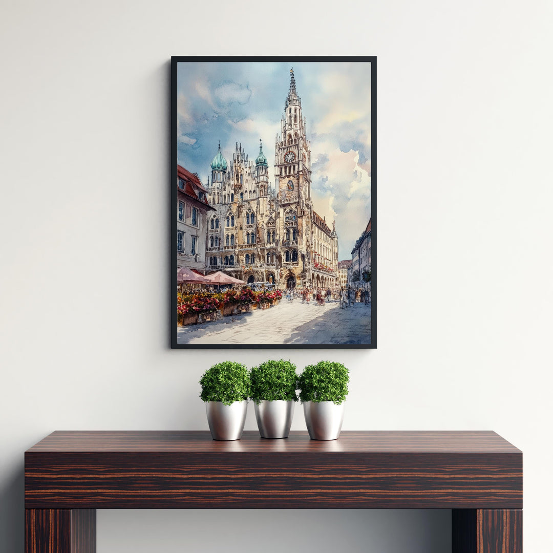 Munich Germany Watercolor Painting German City Art Munich Print Scenic Cityscape Decor