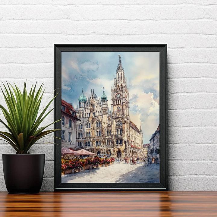 Munich Germany Watercolor Painting German City Art Munich Print Scenic Cityscape Decor