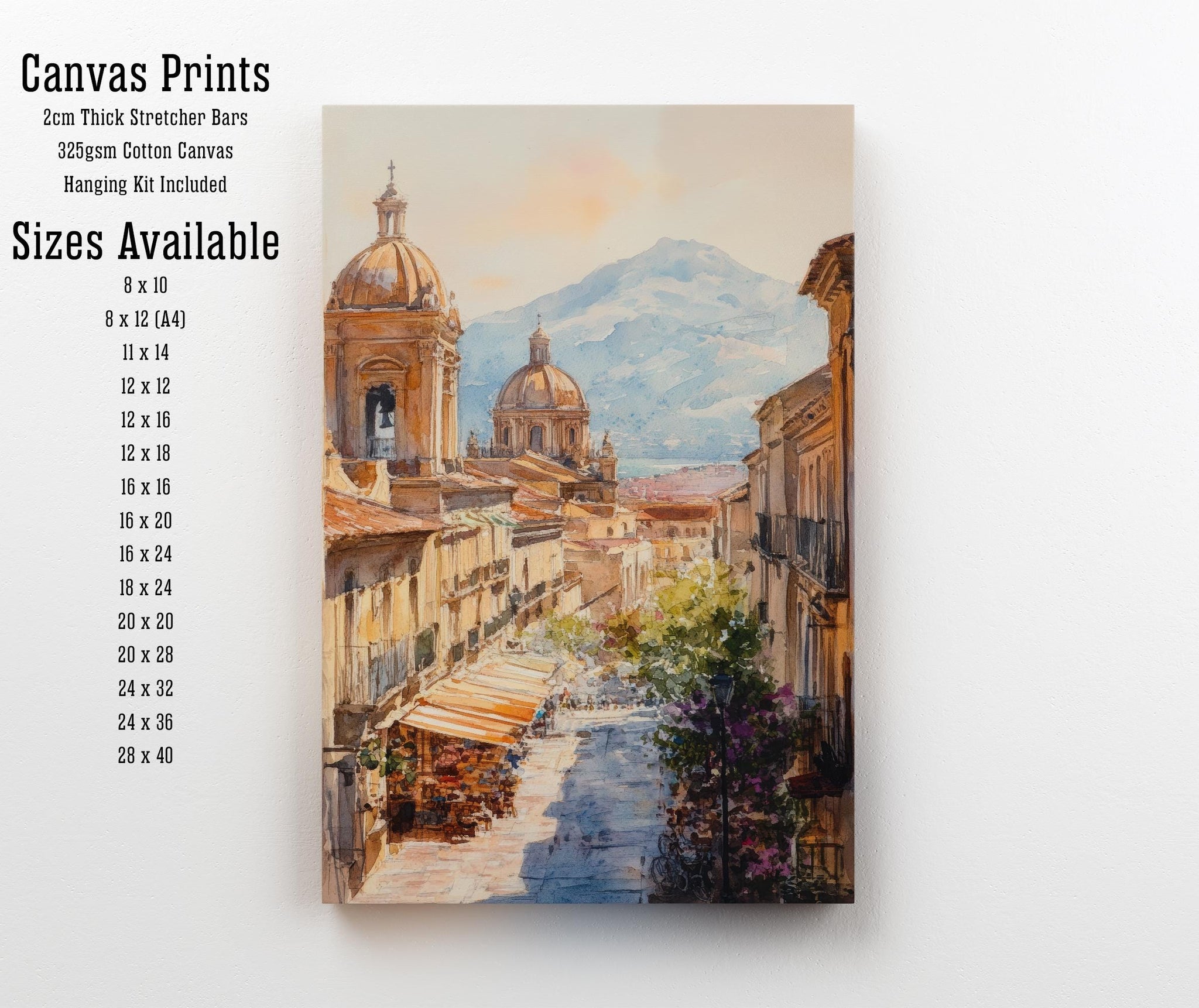 Palermo Sicily Watercolor Painting Italian City Art Palermo Print Scenic Sicily Decor