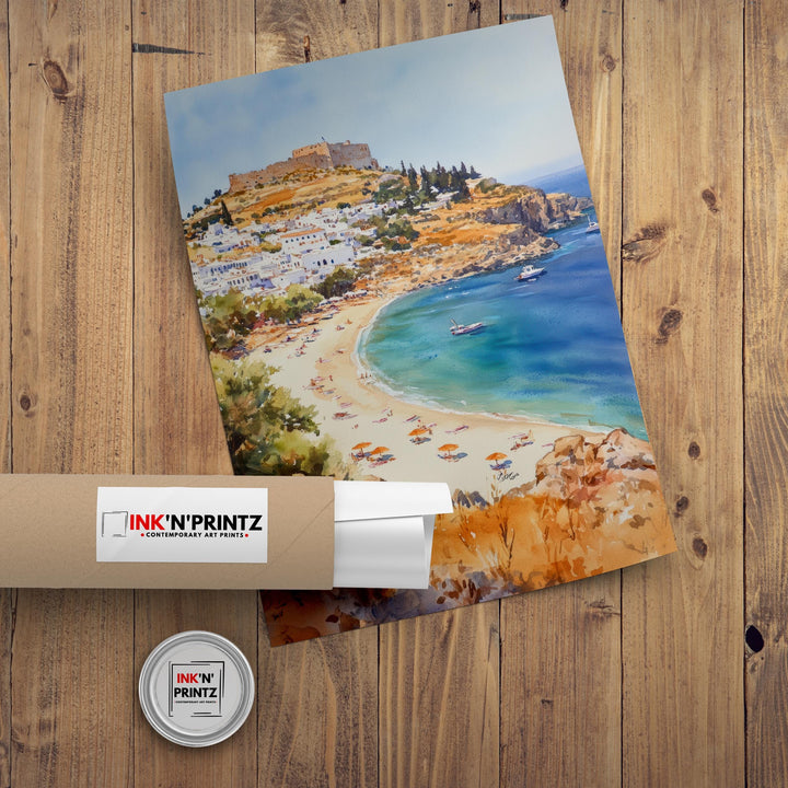 Rhodes Greece Watercolor Painting Greek Island Art Rhodes Print Scenic Mediterranean Decor