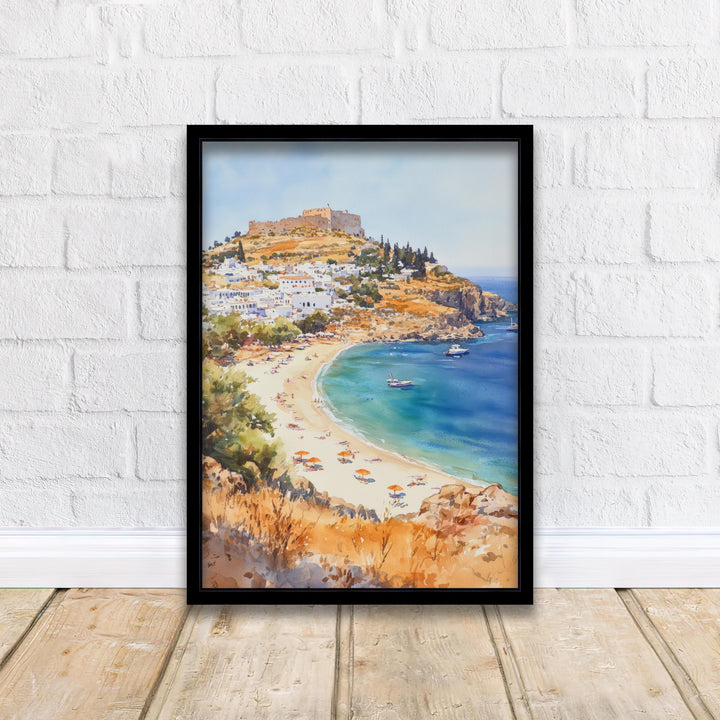 Rhodes Greece Watercolor Painting Greek Island Art Rhodes Print Scenic Mediterranean Decor