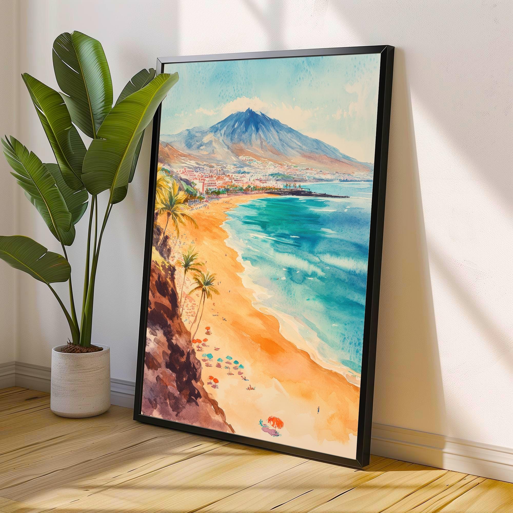 Tenerife Watercolor Painting Canary Islands Art Tenerife Print Scenic Spanish Island Decor