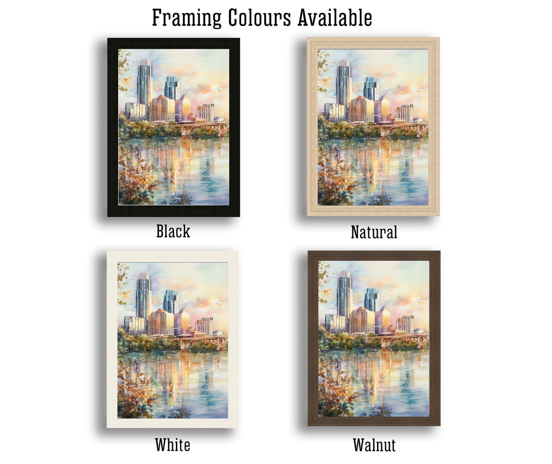 Austin Texas Watercolor Painting Austin Skyline Art Texas Print Scenic Cityscape Decor