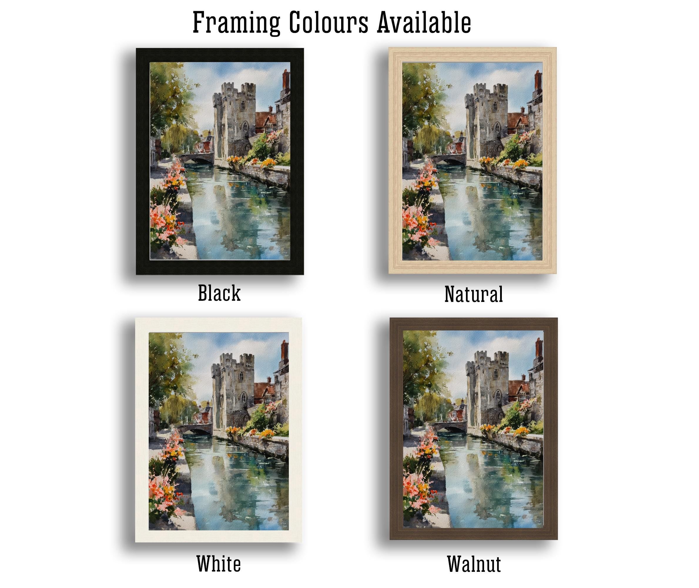 Canterbury Watercolor Painting UK Historic City Art Canterbury Print Scenic Cathedral City Decor Medieval Streets Art