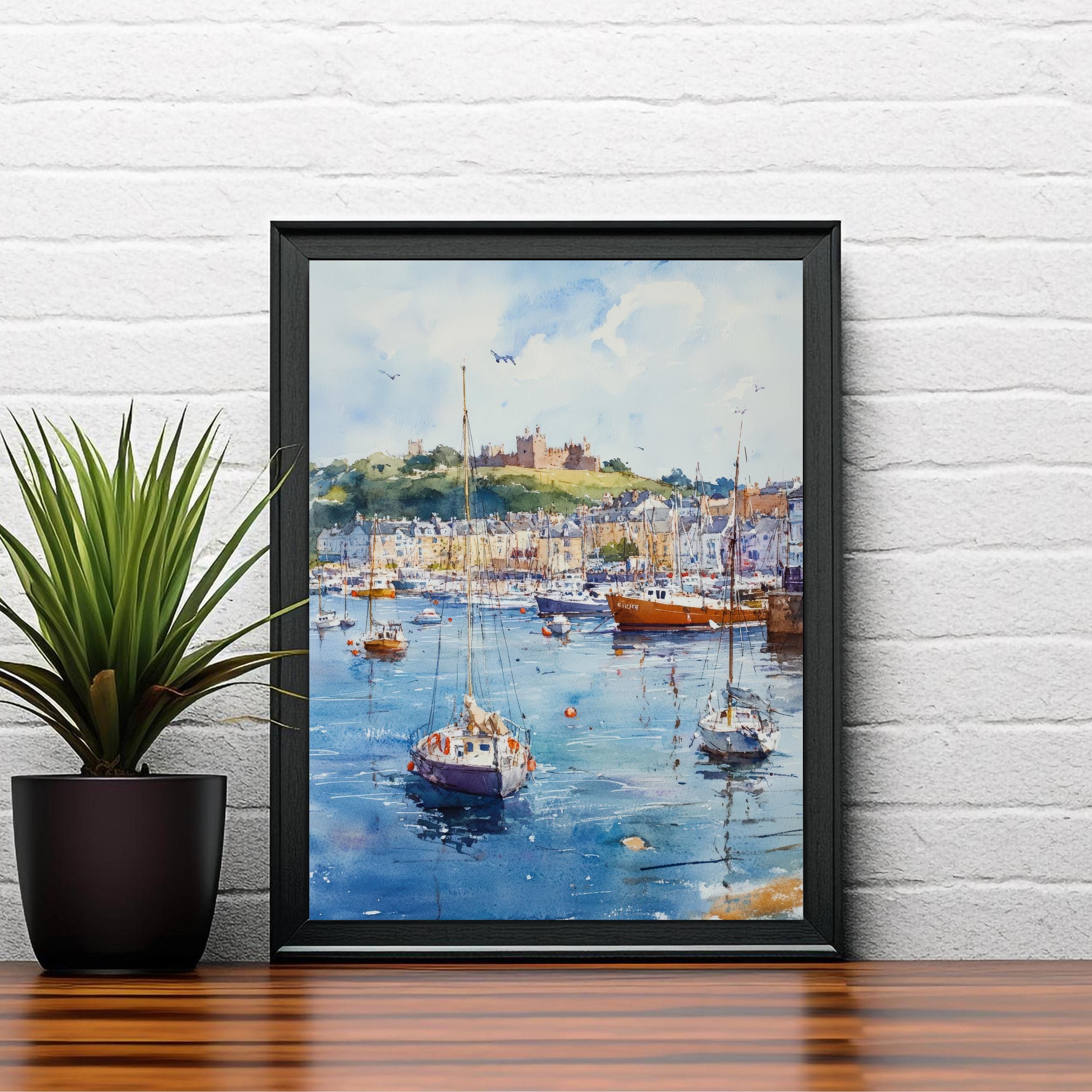 Falmouth Watercolor Painting Cornwall Coastal Art Falmouth Print Scenic Seaside Village Decor